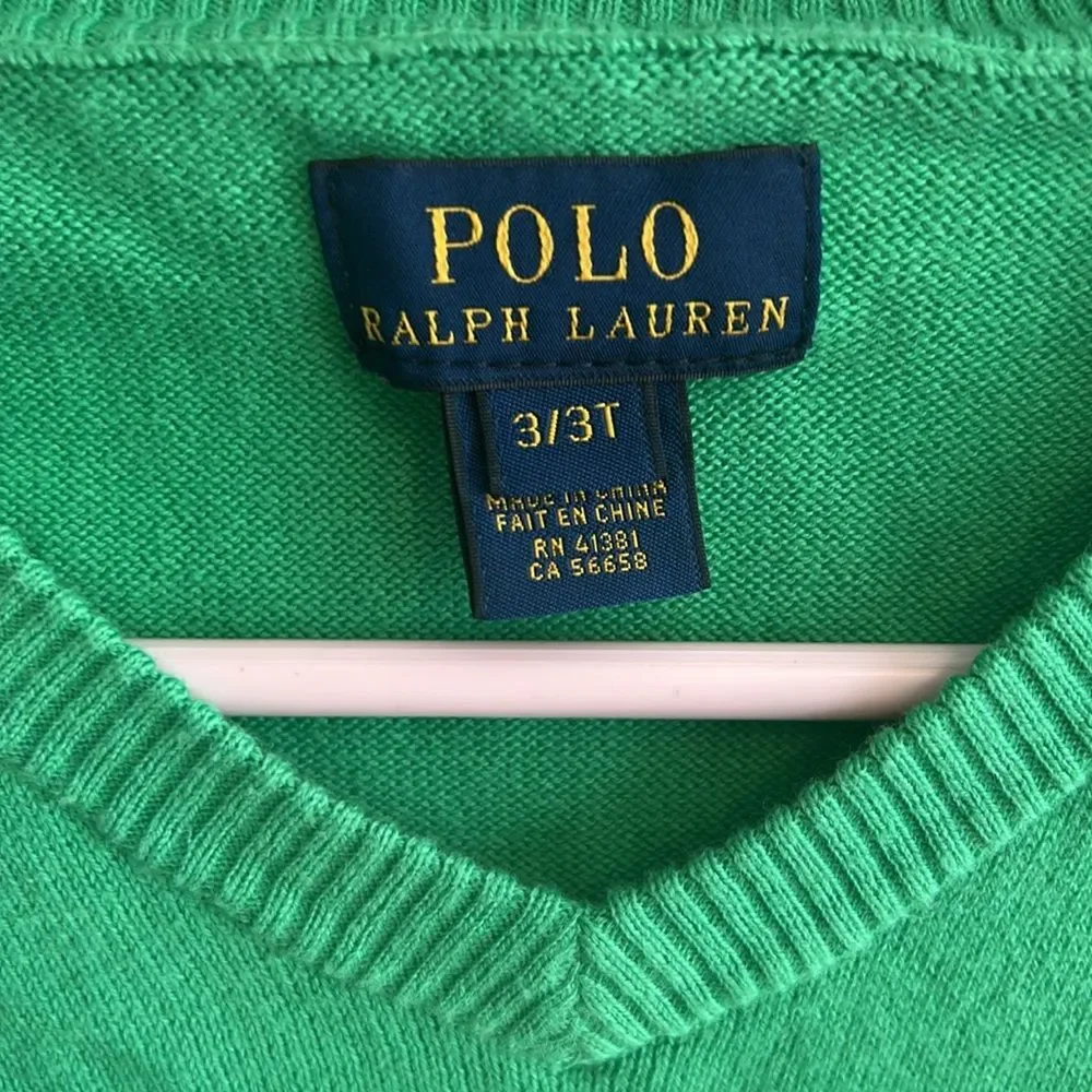 Ralph Lauren Boys Thin Green V Neck Sweater. Size 3T